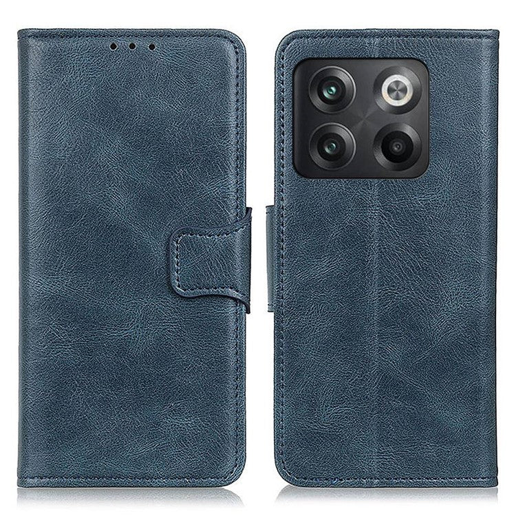 For OnePlus 10T 5G / Ace Pro 5G Anti-scratch Crazy Horse Texture Split Leather Case Wallet Stand Function Magnetic Mobile Phone Shell - Blue