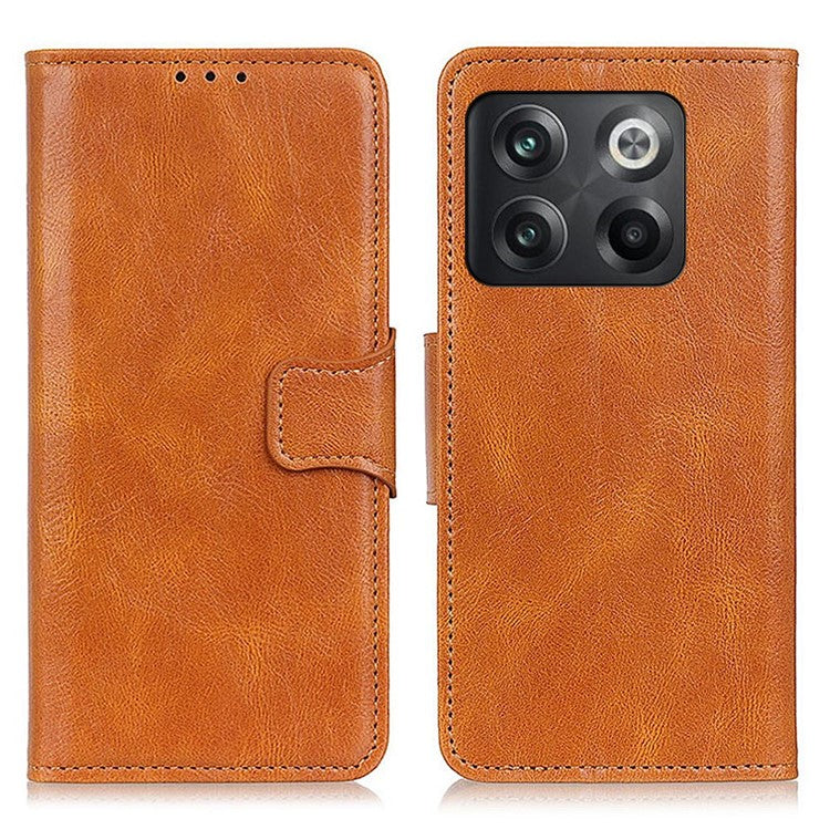For OnePlus 10T 5G / Ace Pro 5G Anti-scratch Crazy Horse Texture Split Leather Case Wallet Stand Function Magnetic Mobile Phone Shell - Brown
