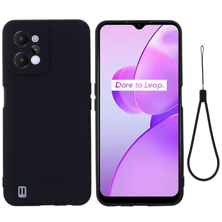 For Realme C31 Liquid Silicone Phone Case, Thickening Design Soft Microfiber Lining Cushion Anti-Scratch Protective Cover - Black