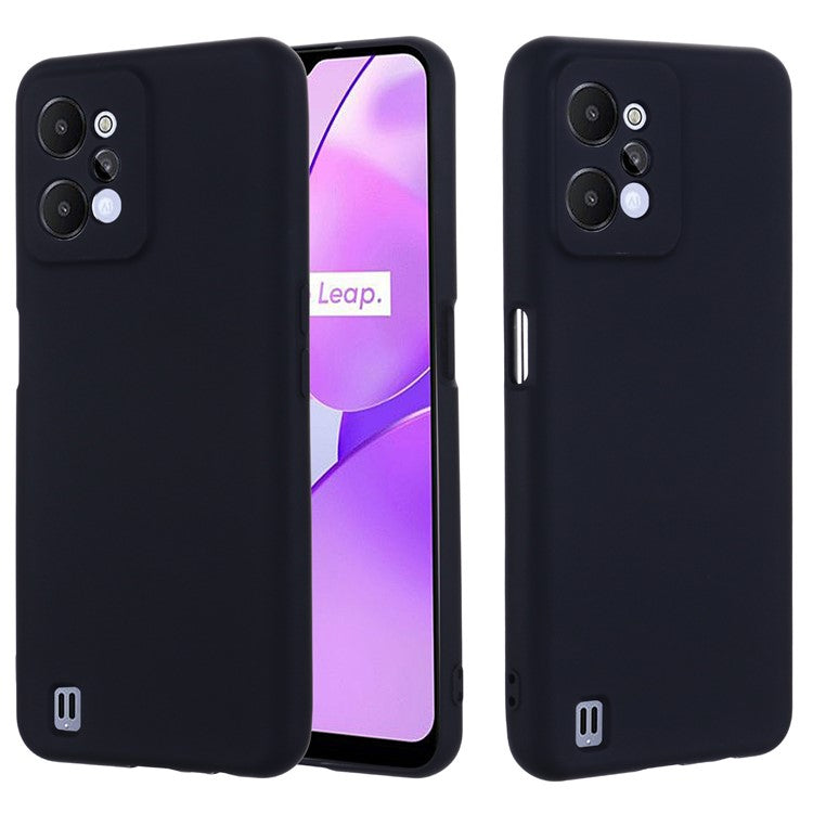 For Realme C31 Liquid Silicone Phone Case, Thickening Design Soft Microfiber Lining Cushion Anti-Scratch Protective Cover - Black
