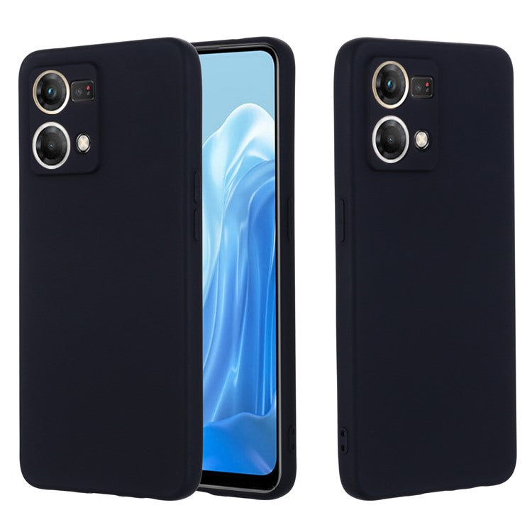Liquid Silicone Phone Case for Oppo Reno7 4G / F21 Pro 4G, Thickening Design Soft Microfiber Lining Cushion Anti-Scratch Protective Cover - Black