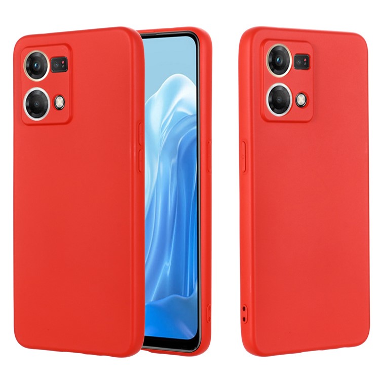 Liquid Silicone Phone Case for Oppo Reno7 4G / F21 Pro 4G, Thickening Design Soft Microfiber Lining Cushion Anti-Scratch Protective Cover - Red