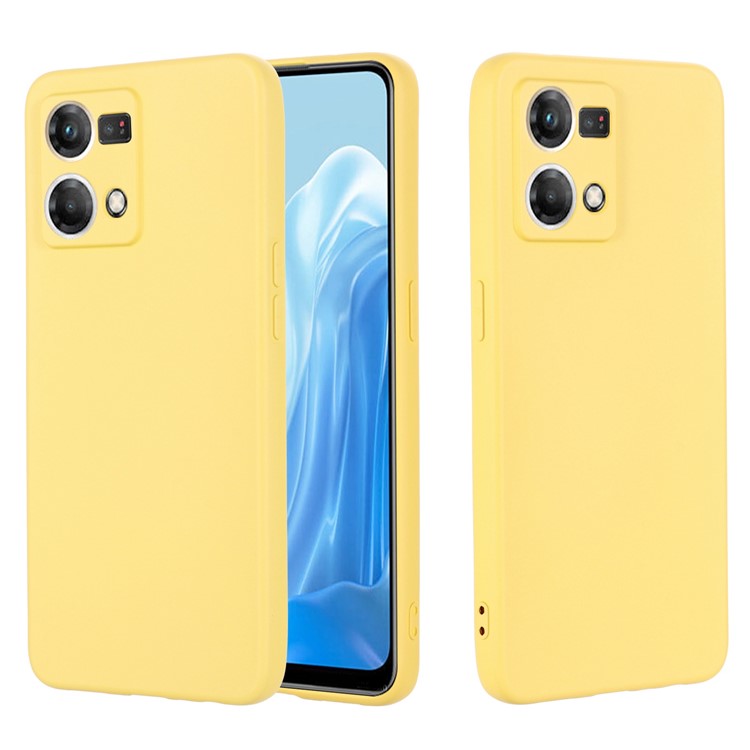 Liquid Silicone Phone Case for Oppo Reno7 4G / F21 Pro 4G, Thickening Design Soft Microfiber Lining Cushion Anti-Scratch Protective Cover - Yellow