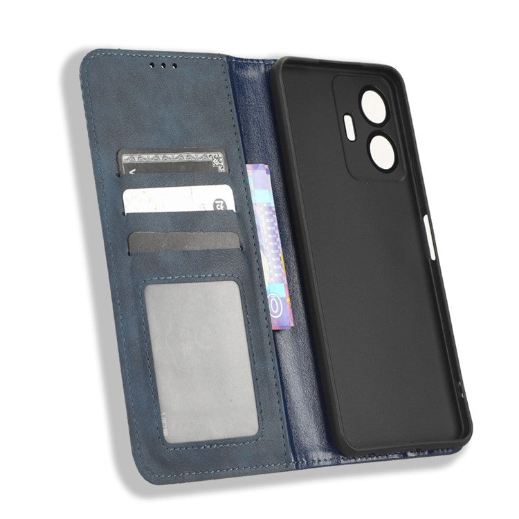 For vivo Y77 5G / Y77e 5G Vintage Texture Magnetic Auto-absorbed PU Leather Case Wallet Stand Phone Cover - Blue
