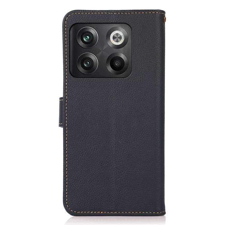 KHAZNEH For OnePlus 10T 5G / Ace Pro 5G Anti-wear Magnetic Wallet Mobile Phone Case RFID Blocking Genuine Leather+TPU Stand Shell - Blue