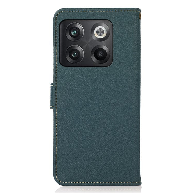 KHAZNEH For OnePlus 10T 5G / Ace Pro 5G Anti-wear Magnetic Wallet Mobile Phone Case RFID Blocking Genuine Leather+TPU Stand Shell - Green