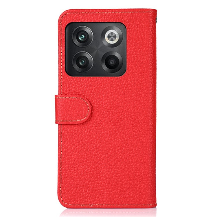 KHAZNEH for OnePlus 10T 5G / Ace Pro 5G Wallet Flip Cover Litchi Texture Genuine Leather Stand Feature Anti-wear Phone Case - Red