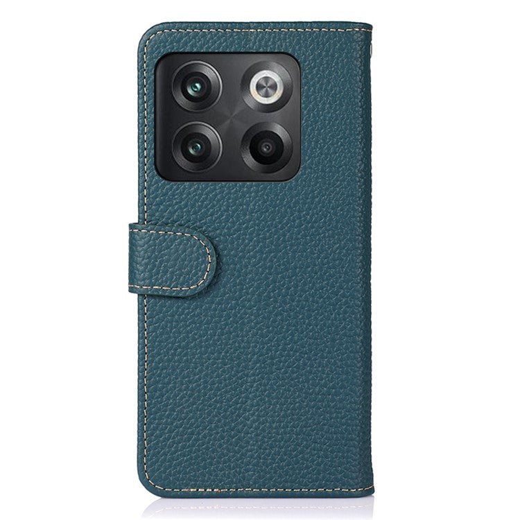 KHAZNEH for OnePlus 10T 5G / Ace Pro 5G Wallet Flip Cover Litchi Texture Genuine Leather Stand Feature Anti-wear Phone Case - Green