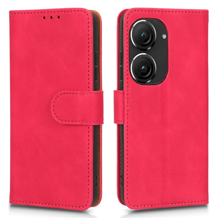 For Asus Zenfone 9 5G Skin-Touch Feeling Phone Wallet Stand Case PU Leather Magnetic Clasp Shockproof Cover - Rose