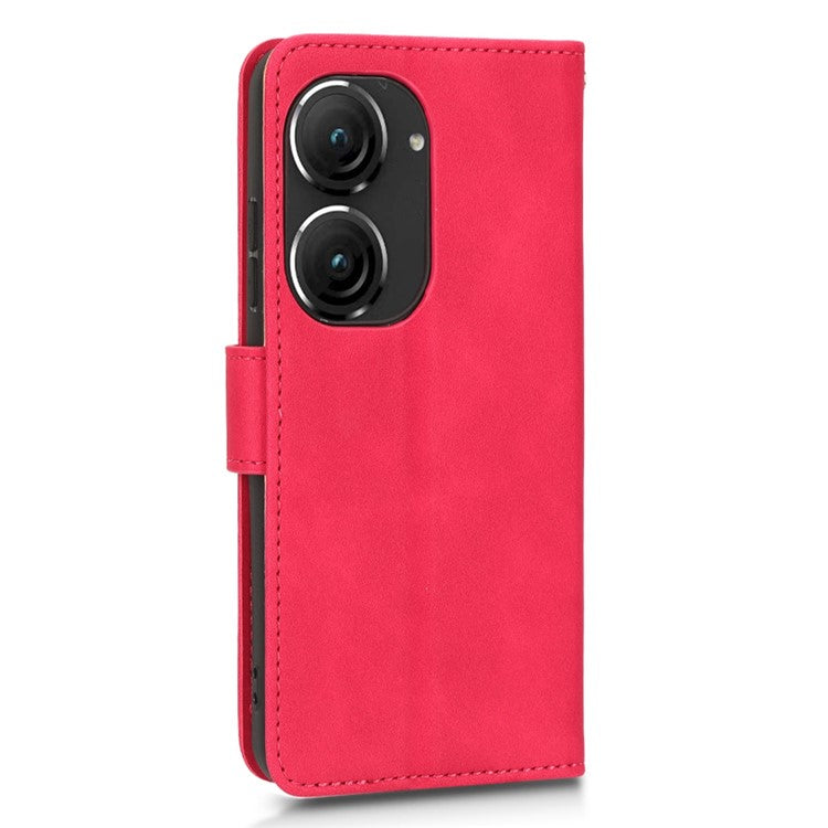 For Asus Zenfone 9 5G Skin-Touch Feeling Phone Wallet Stand Case PU Leather Magnetic Clasp Shockproof Cover - Rose