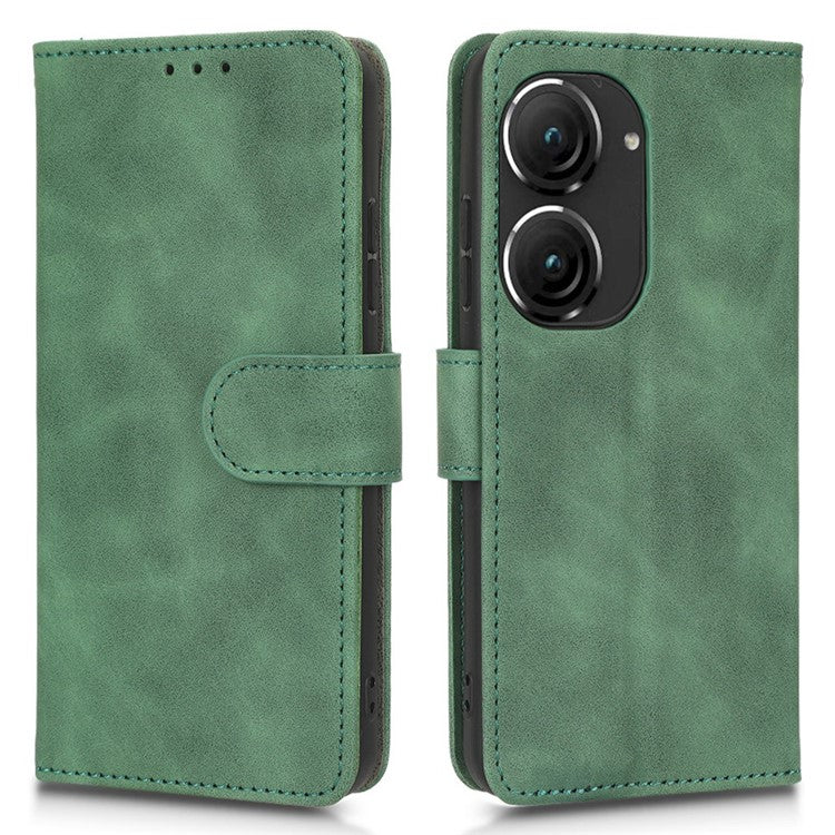 For Asus Zenfone 9 5G Skin-Touch Feeling Phone Wallet Stand Case PU Leather Magnetic Clasp Shockproof Cover - Green