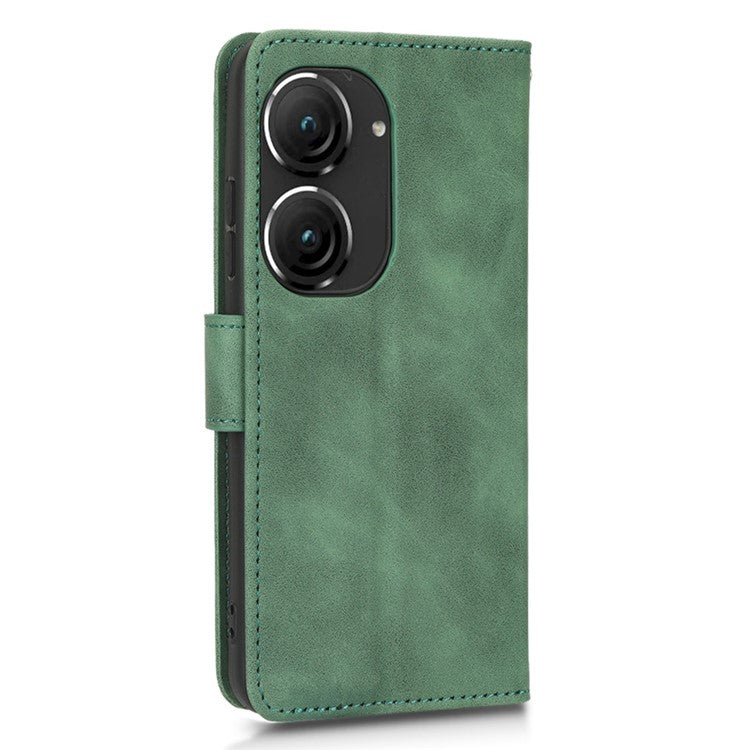 For Asus Zenfone 9 5G Skin-Touch Feeling Phone Wallet Stand Case PU Leather Magnetic Clasp Shockproof Cover - Green