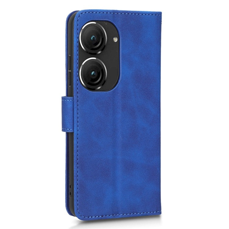 For Asus Zenfone 9 5G Skin-Touch Feeling Phone Wallet Stand Case PU Leather Magnetic Clasp Shockproof Cover - Blue