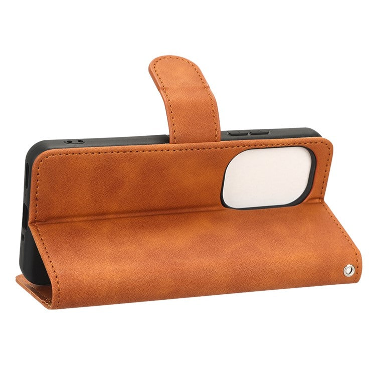 For Asus Zenfone 9 5G Skin-Touch Feeling Phone Wallet Stand Case PU Leather Magnetic Clasp Shockproof Cover - Brown