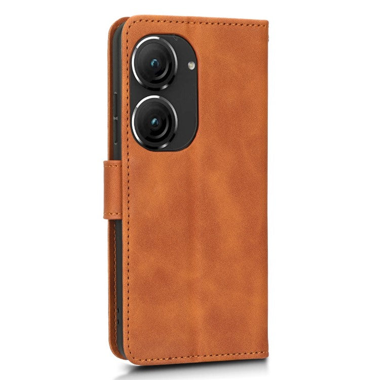 For Asus Zenfone 9 5G Skin-Touch Feeling Phone Wallet Stand Case PU Leather Magnetic Clasp Shockproof Cover - Brown