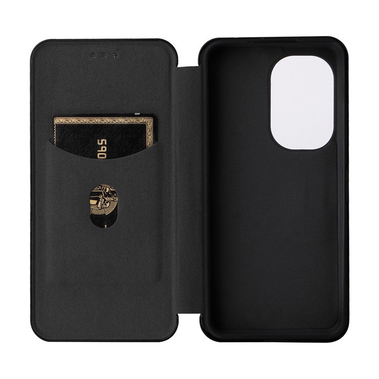 For Asus Zenfone 9 5G PU Leather Carbon Fiber Texture Phone Stand Case Card Slot Design Auto-absorbed Magnetic Protective Cover - Black