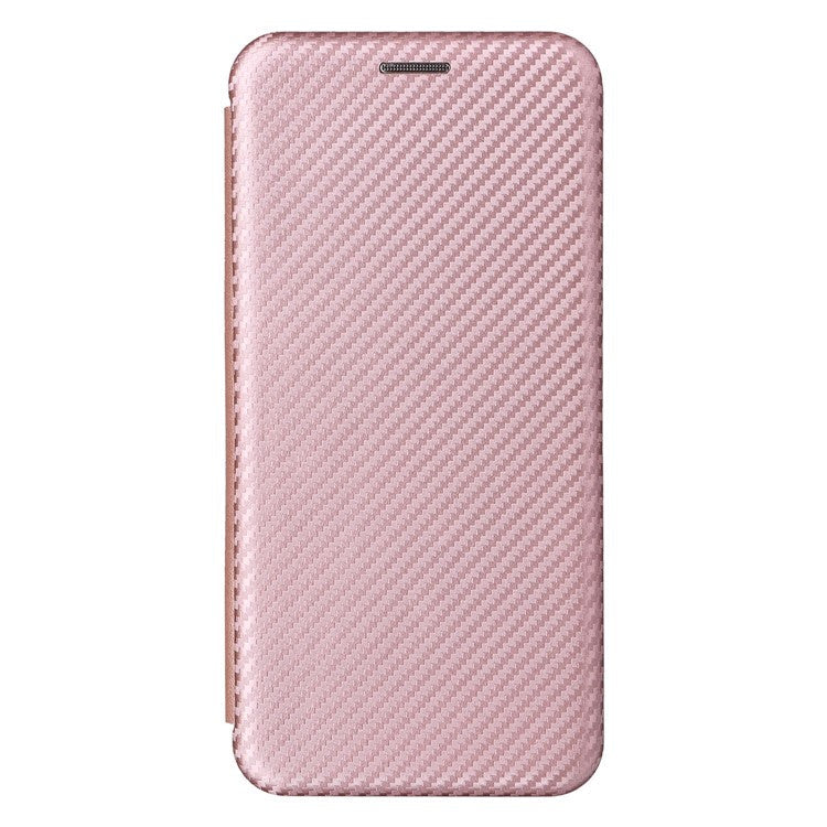 For Asus Zenfone 9 5G PU Leather Carbon Fiber Texture Phone Stand Case Card Slot Design Auto-absorbed Magnetic Protective Cover - Rose Gold