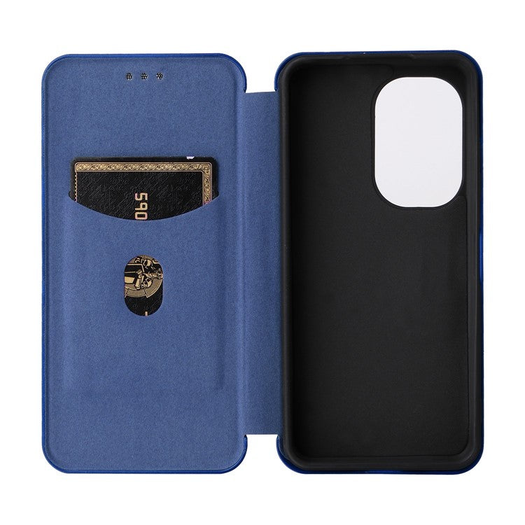 For Asus Zenfone 9 5G PU Leather Carbon Fiber Texture Phone Stand Case Card Slot Design Auto-absorbed Magnetic Protective Cover - Blue