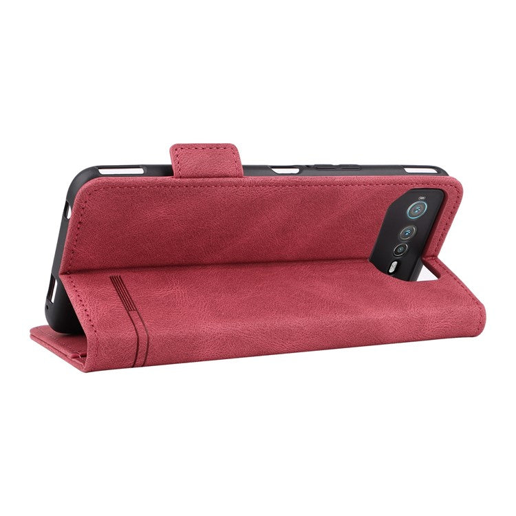 Hardware Decor Phone Case for Asus ROG Phone 6 5G, Dual Magnetic Clasp PU Leather Anti-drop Wallet Stand Shell - Rose