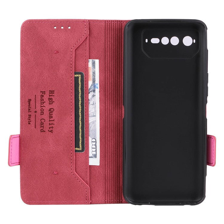 Hardware Decor Phone Case for Asus ROG Phone 6 5G, Dual Magnetic Clasp PU Leather Anti-drop Wallet Stand Shell - Rose