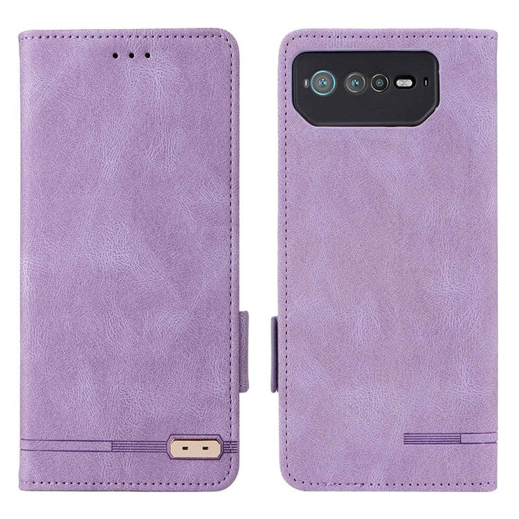 Hardware Decor Phone Case for Asus ROG Phone 6 5G, Dual Magnetic Clasp PU Leather Anti-drop Wallet Stand Shell - Purple