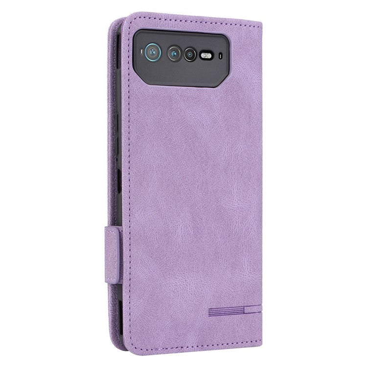 Hardware Decor Phone Case for Asus ROG Phone 6 5G, Dual Magnetic Clasp PU Leather Anti-drop Wallet Stand Shell - Purple