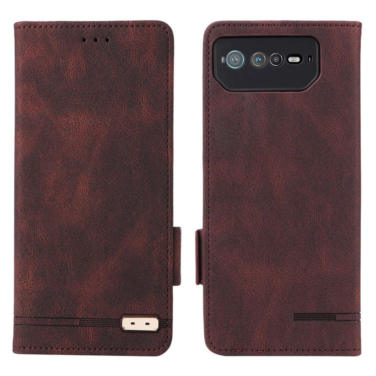 Hardware Decor Phone Case for Asus ROG Phone 6 5G, Dual Magnetic Clasp PU Leather Anti-drop Wallet Stand Shell - Coffee