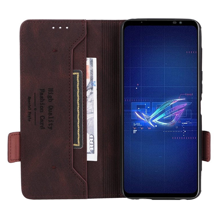 Hardware Decor Phone Case for Asus ROG Phone 6 5G, Dual Magnetic Clasp PU Leather Anti-drop Wallet Stand Shell - Coffee