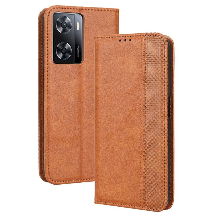 Phone Flip Wallet Case For Oppo A57 4G / A57s 4G / A57 (CPH2387) (Taiwan Version) Magnetic Auto Closing Retro Imprint Pattern PU Leather Phone Cover Stand - Brown