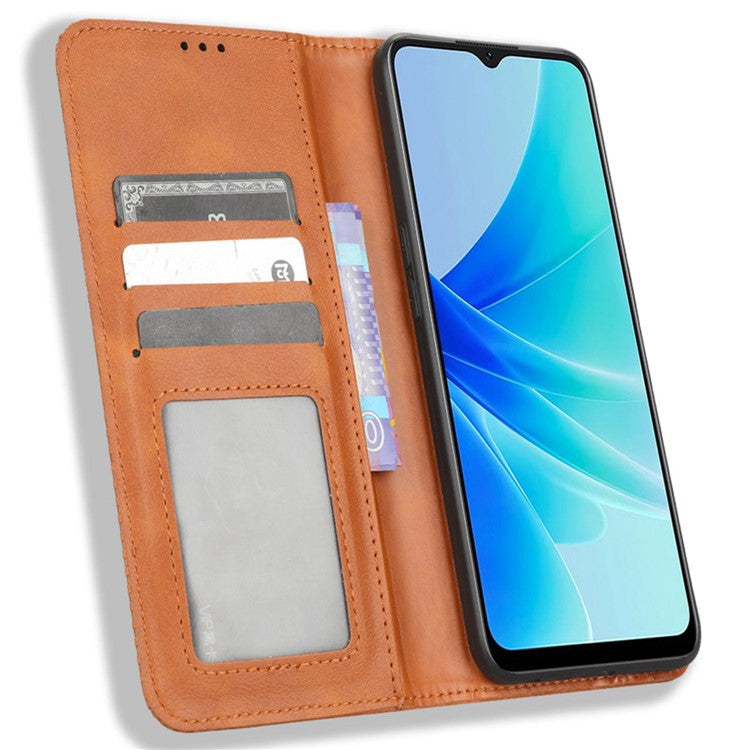 Phone Flip Wallet Case For Oppo A57 4G / A57s 4G / A57 (CPH2387) (Taiwan Version) Magnetic Auto Closing Retro Imprint Pattern PU Leather Phone Cover Stand - Brown