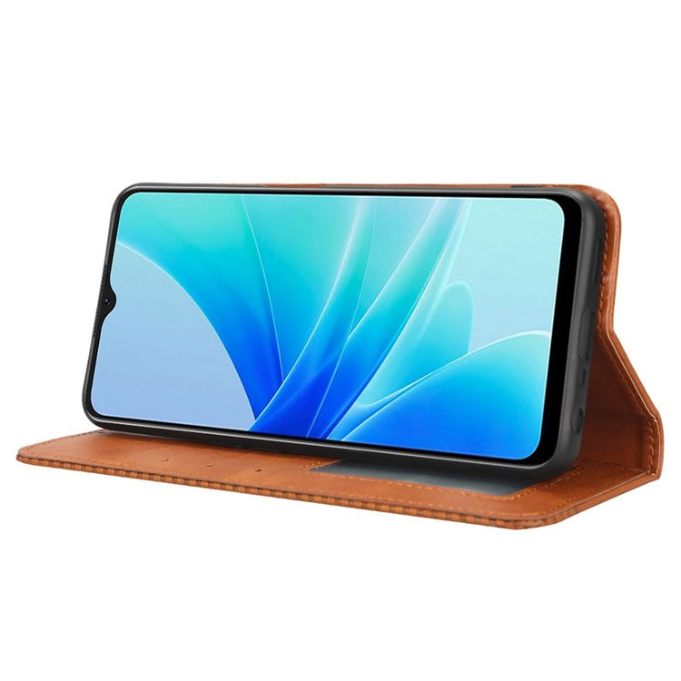 Phone Flip Wallet Case For Oppo A57 4G / A57s 4G / A57 (CPH2387) (Taiwan Version) Magnetic Auto Closing Retro Imprint Pattern PU Leather Phone Cover Stand - Brown