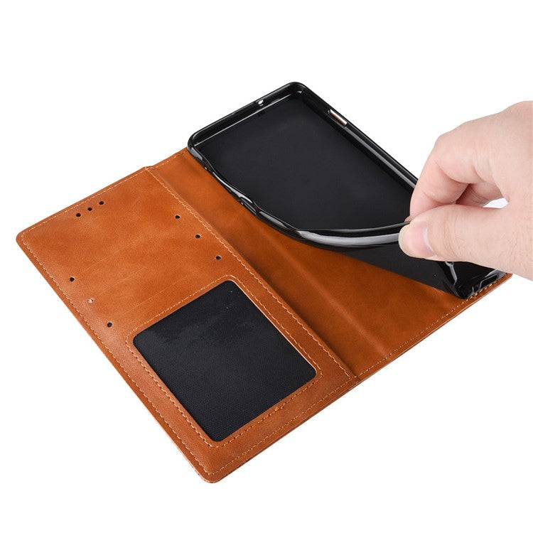 Phone Flip Wallet Case For Oppo A57 4G / A57s 4G / A57 (CPH2387) (Taiwan Version) Magnetic Auto Closing Retro Imprint Pattern PU Leather Phone Cover Stand - Brown