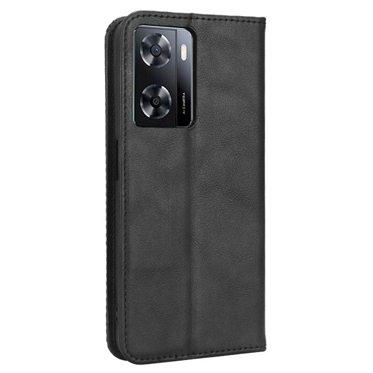Phone Flip Wallet Case For Oppo A57 4G / A57s 4G / A57 (CPH2387) (Taiwan Version) Magnetic Auto Closing Retro Imprint Pattern PU Leather Phone Cover Stand - Black