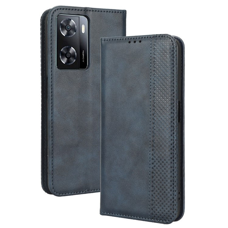 Phone Flip Wallet Case For Oppo A57 4G / A57s 4G / A57 (CPH2387) (Taiwan Version) Magnetic Auto Closing Retro Imprint Pattern PU Leather Phone Cover Stand - Blue