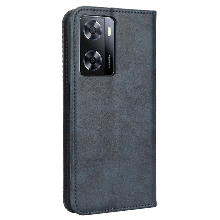 Phone Flip Wallet Case For Oppo A57 4G / A57s 4G / A57 (CPH2387) (Taiwan Version) Magnetic Auto Closing Retro Imprint Pattern PU Leather Phone Cover Stand - Blue