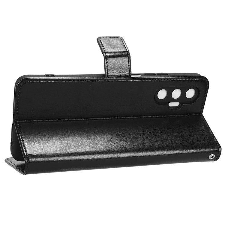 For TECNO Pova 3 4G Shockproof Phone Flip Wallet Case Stand Crazy Horse Texture PU Leather Mobile Phone Protective Cover - Black