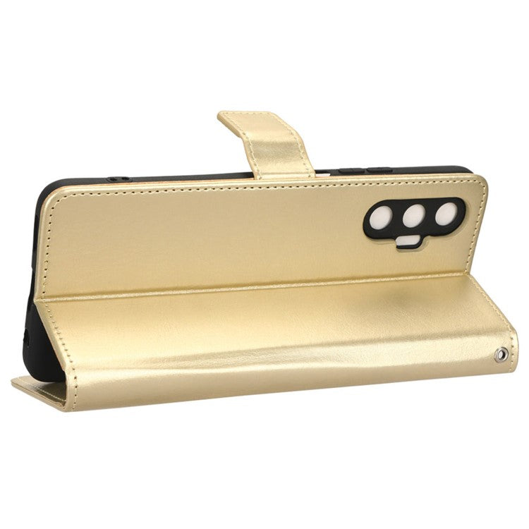 For TECNO Pova 3 4G Shockproof Phone Flip Wallet Case Stand Crazy Horse Texture PU Leather Mobile Phone Protective Cover - Gold