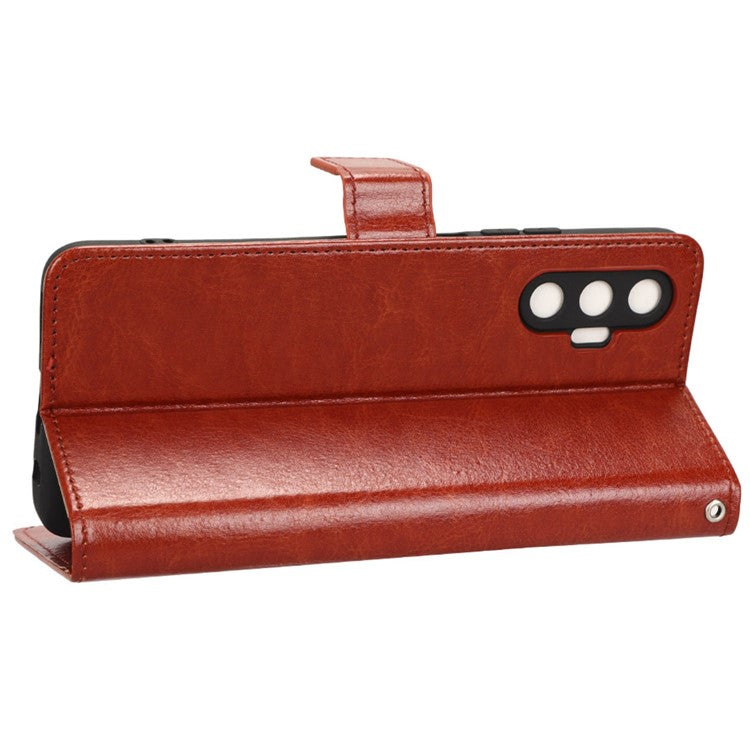 For TECNO Pova 3 4G Shockproof Phone Flip Wallet Case Stand Crazy Horse Texture PU Leather Mobile Phone Protective Cover - Brown