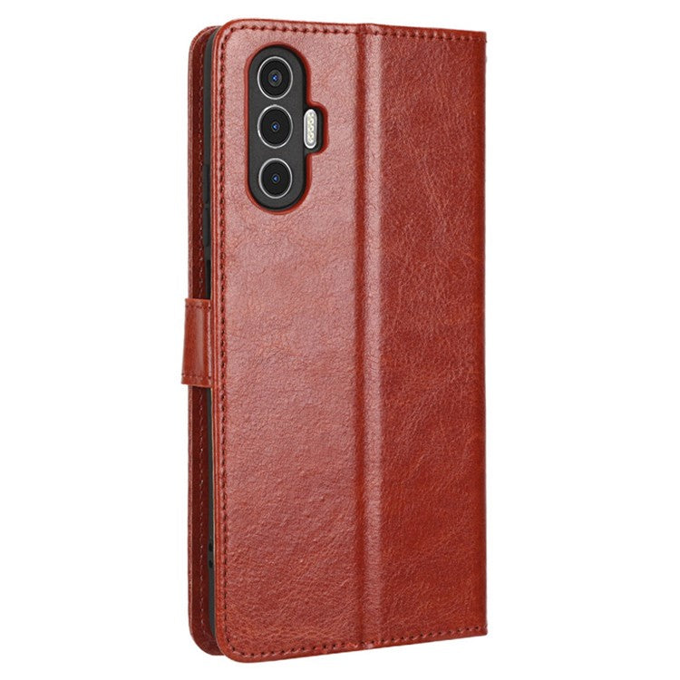 For TECNO Pova 3 4G Shockproof Phone Flip Wallet Case Stand Crazy Horse Texture PU Leather Mobile Phone Protective Cover - Brown