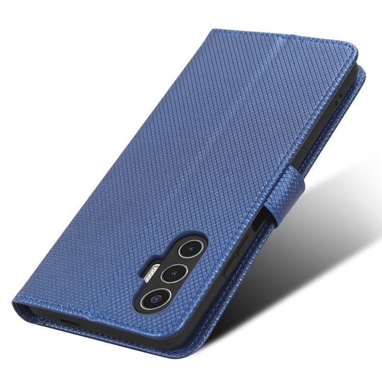 For TECNO Pova 3 4G Diamond Texture Protective Phone Shell Magnetic Clasp PU Leather Stand Scratch-Resistant Phone Wallet Case - Blue