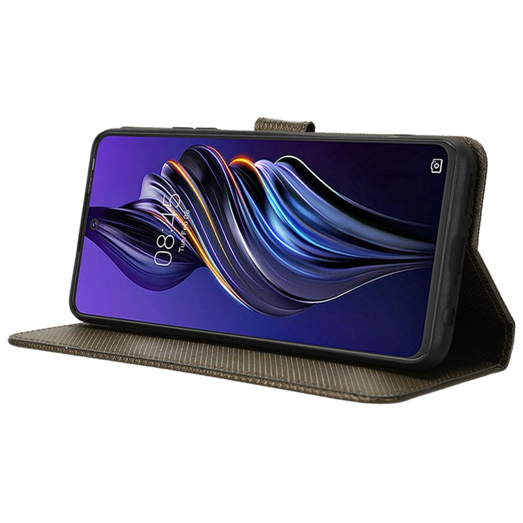 For TECNO Pova 3 4G Diamond Texture Protective Phone Shell Magnetic Clasp PU Leather Stand Scratch-Resistant Phone Wallet Case - Brown