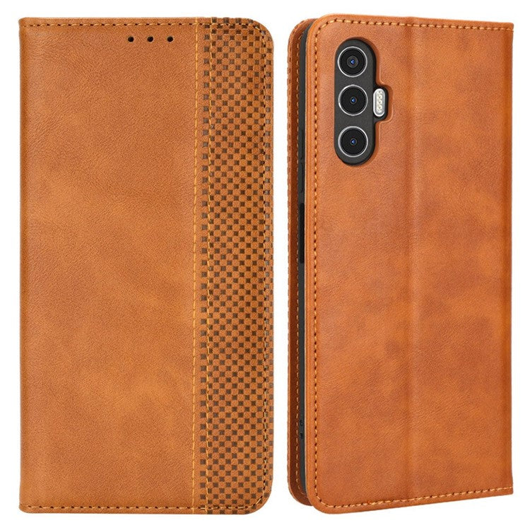 For TECNO Pova 3 4G Magnetic Auto Closing Retro Imprint Pattern Scratch Proof PU Leather Wallet Case Phone Stand Shell Cover - Brown