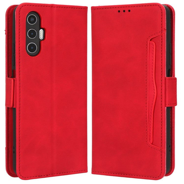 For TECNO Pova 3 4G Multiple Card Slots Fully Wrapped PU Leather Flip Stand Wallet Case Dual Magnetic Clasp Phone Cover - Red