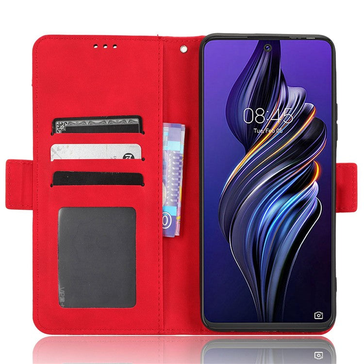 For TECNO Pova 3 4G Multiple Card Slots Fully Wrapped PU Leather Flip Stand Wallet Case Dual Magnetic Clasp Phone Cover - Red
