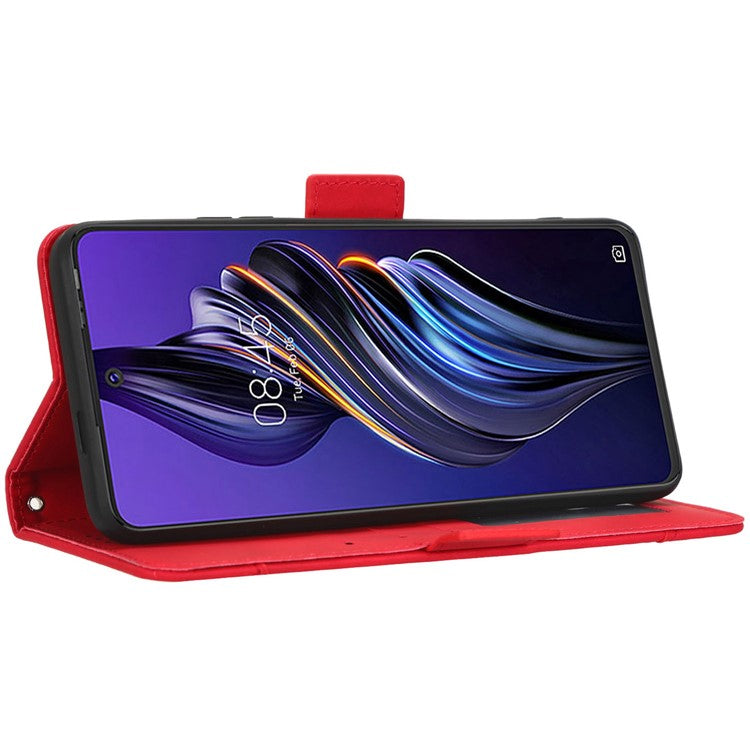 For TECNO Pova 3 4G Multiple Card Slots Fully Wrapped PU Leather Flip Stand Wallet Case Dual Magnetic Clasp Phone Cover - Red