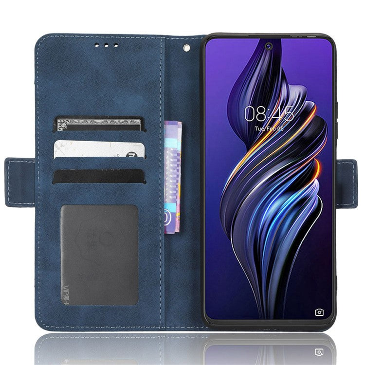For TECNO Pova 3 4G Multiple Card Slots Fully Wrapped PU Leather Flip Stand Wallet Case Dual Magnetic Clasp Phone Cover - Blue