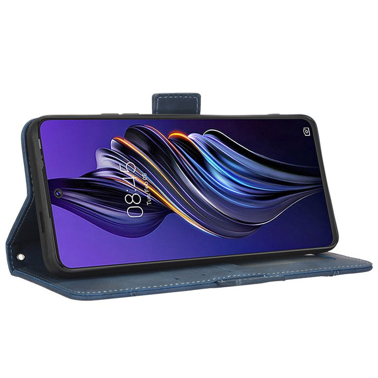 For TECNO Pova 3 4G Multiple Card Slots Fully Wrapped PU Leather Flip Stand Wallet Case Dual Magnetic Clasp Phone Cover - Blue