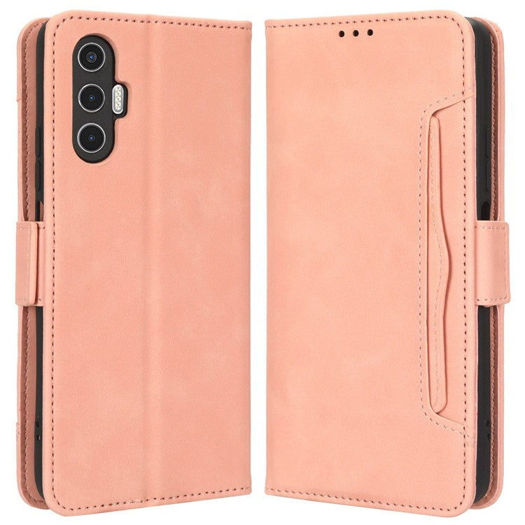 For TECNO Pova 3 4G Multiple Card Slots Fully Wrapped PU Leather Flip Stand Wallet Case Dual Magnetic Clasp Phone Cover - Pink