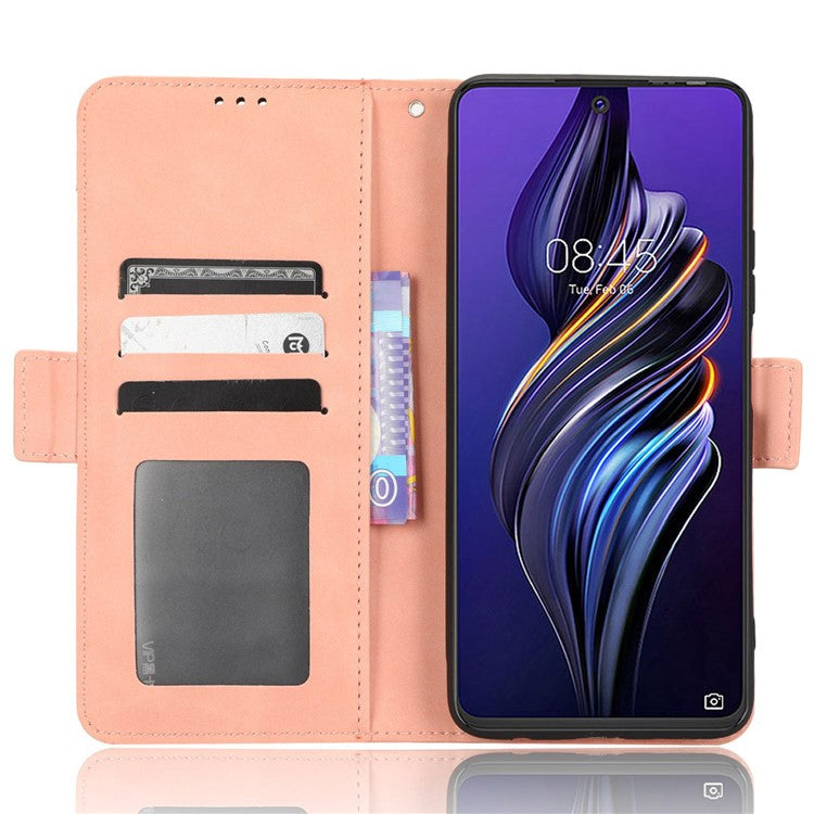 For TECNO Pova 3 4G Multiple Card Slots Fully Wrapped PU Leather Flip Stand Wallet Case Dual Magnetic Clasp Phone Cover - Pink