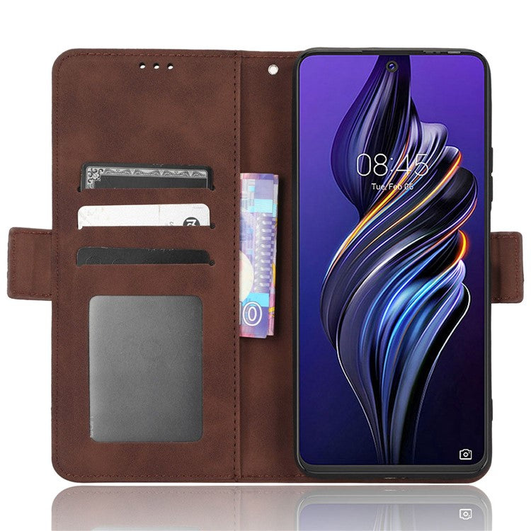 For TECNO Pova 3 4G Multiple Card Slots Fully Wrapped PU Leather Flip Stand Wallet Case Dual Magnetic Clasp Phone Cover - Brown